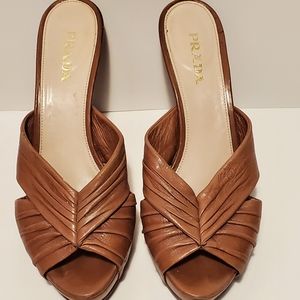 Authentic Prada Brown Leather Heeled Sandals 9